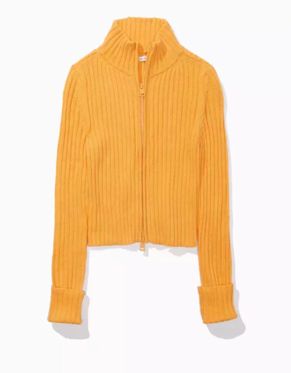 Cardigan American Eagle AE Mock-Neck Double-Zip Orange Femme | MWI-20183411